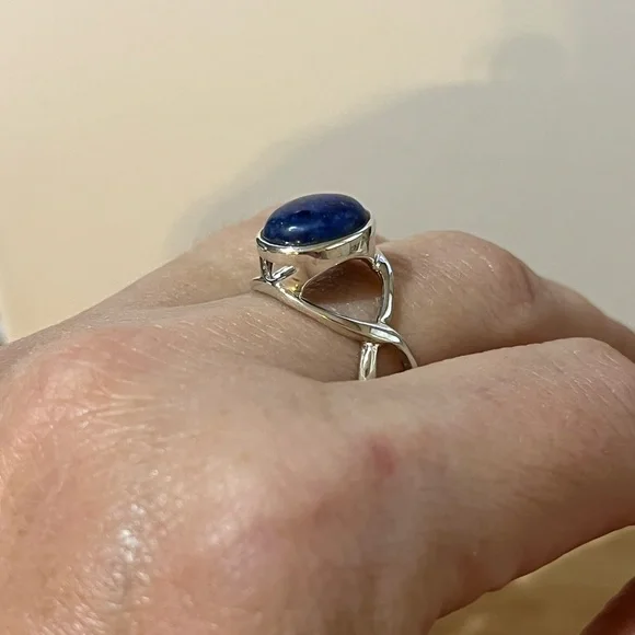 925 STERLING SILVER LAPIS LAZULI GEMSTONE RING SIZE 9 - Picture 5 of 9